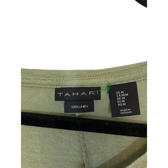 Tahari Linen Sage Green Coastal Casual Minimalist Prep Long Sleeve M Sustainable - Picture 2 of 3